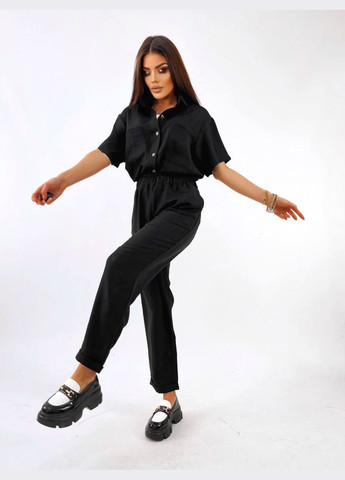 Жіночий лляний костюм сорочка та штани чорного кольору р.48/52 359207 New Trend (292260216)