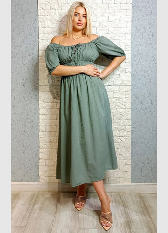 Оливковое повседневный, кэжуал платье а-силуэт Made in Italy однотонное