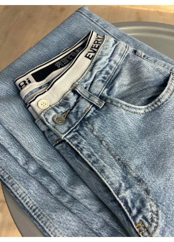 Джинси жіночі I8 51896 BAGGY jeans резинка напис широкі від стегна палаццо No Brand - (325923647)