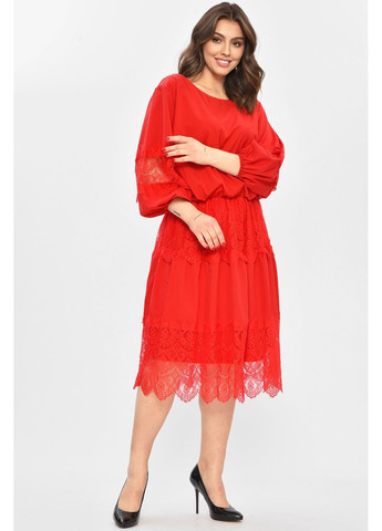Червона кежуал сукня жіноча однотонна червоного кольору з баскою Let's Shop однотонна