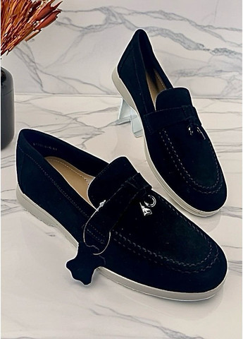 No Brand Женские туфли лоферы большие размеры 41;42;43 черный з натуральная замша, — демисезон (371652718)