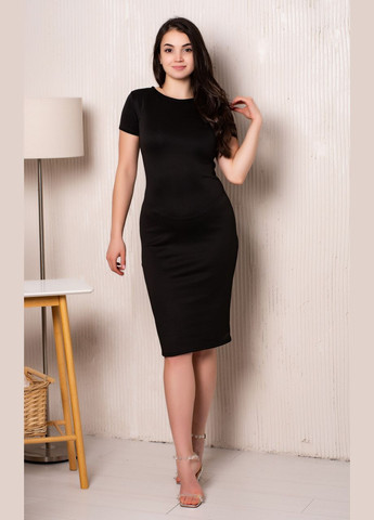 Черное деловое женское трикотажное платье-футляр по колено, с короткими рукавами, обтягивающее по фигуре. футляр No Brand однотонное