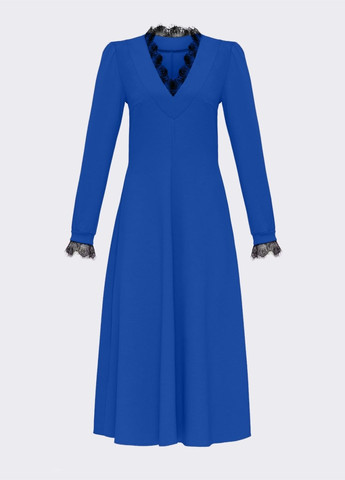 Синее синее платье с треугольным вырезом и расклешенной юбкой Dressa