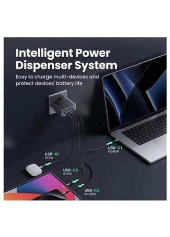 Зарядний пристрій Nexode Air Gan X565 100W (3xUSB-C+USB-A) Fast Charger Сірий (UGR-35043) Ugreen (389207194)