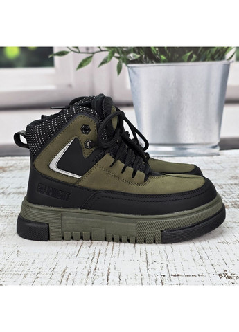 Хаки повседневные зимние ботинки зимние подростковые для мальчика хаки с черным Paliament