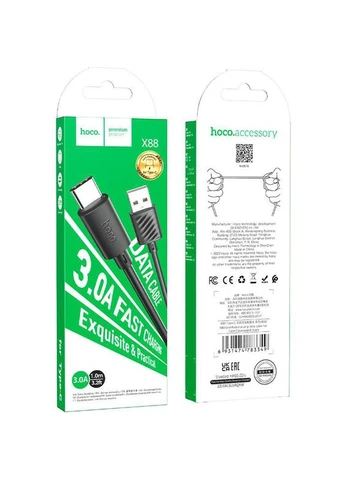 Кабель X88 Gratified USB-Type-C 3A 1 м Black (HC-X88-TC-BK) Hoco (382606632)