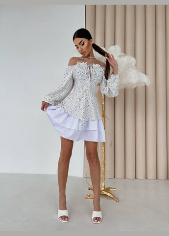 Белое повседневный женское платье меди двойка Avanti с цветочным принтом