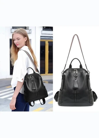 Жіночий шкіряний міський чорний рюкзак Tiding Bag (302316375)