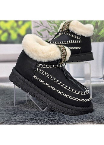 Черные повседневные зимние ботинки угги детские для девочки черные короткие на меху Apawwa