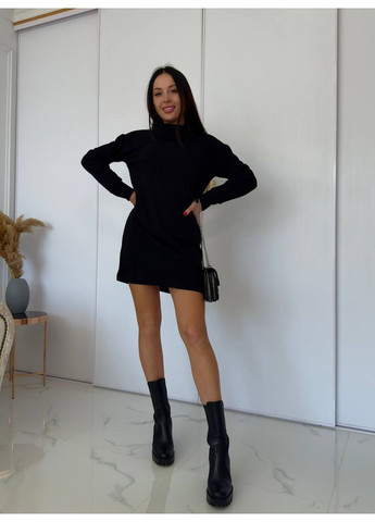 Черное праздничный, повседневный, вечернее, деловое, кэжуал женское платье-туника платье-свитер No Brand однотонное