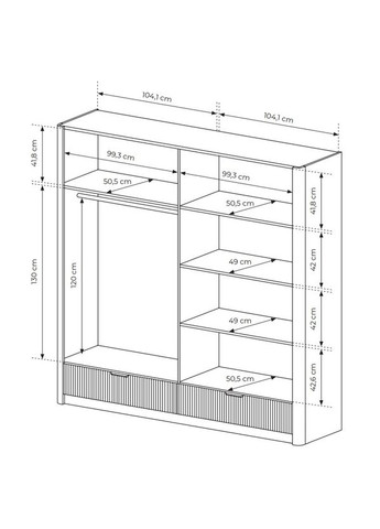 Шафа для одягу Ланте / Lante 4-дверна з дзеркалом і чорними ручками 4D2S/213 Беж (PFH-091187) Perfect Home (368288900)