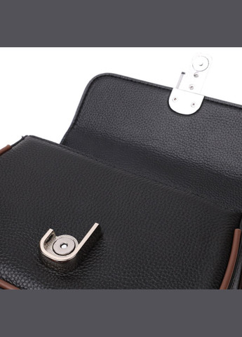 Шкіряна напівкругла сумка з цікавим магнітом-заскочкою для жінок чорна 22441 Vintage (329195418)