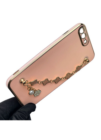 Чехол для телефона iPhone 8 Plus женский с ремешком и украшениями и золотой окантовкой на айфон 8 плюс пудровый gs1 Apple (366232649)