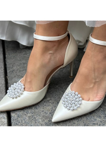 No Brand Жіночі туфлі весільні атласні та брошкою перли квітка 9 см білий з текстиль, — (351394314)