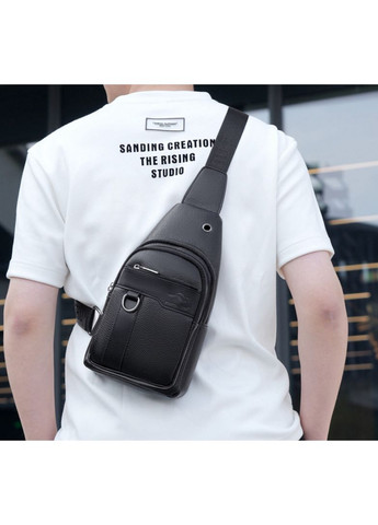 Чоловіча сумка бананка на груди Кенгуру з екошкіри чорна ProDobro (363258833)