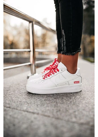Білі кросівки чоловічі nike air force 1 supreme white найк аір форс 1 білі демісезон No Brand