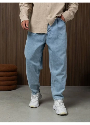 Голубые демисезонные мужские джинсы baggy из хлопка с эластаном. Stylish Touch