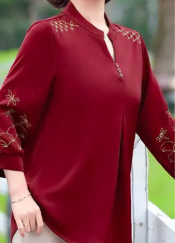 Бордова блуза жіноча вільна з оригінальною вишивкою No Brand