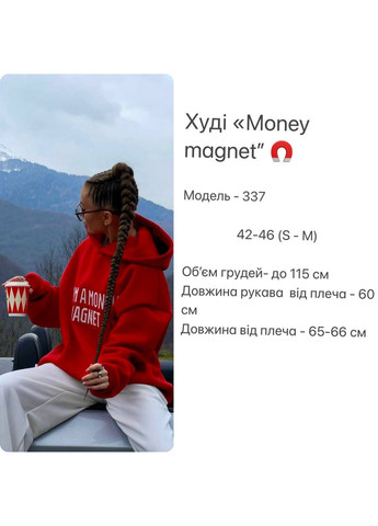 Тёплый демисезонный красный худи с качественным накатом на торсе "I AM A MONEY MAGNET", Oversize худи из трёхнитки на флисе No Brand 337 (306717607)