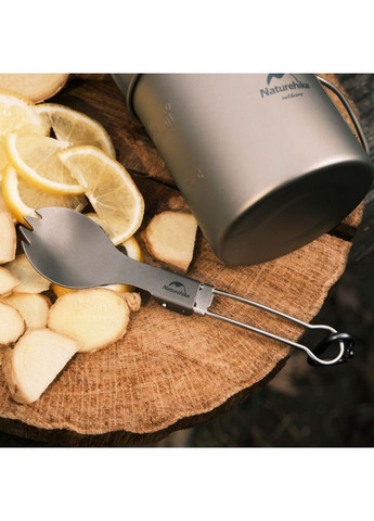 Ложко-виделка титанова складана NH19C001-J сіра з мішечком (A-017054) Naturehike (321107432)