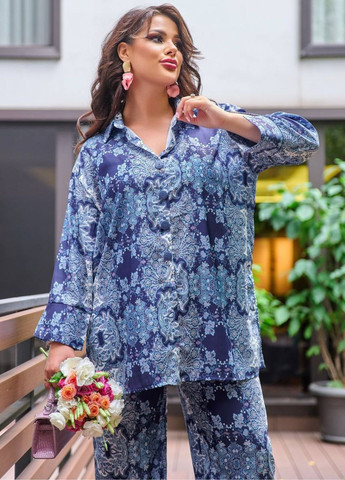 Изысканный легкий летний повседневный свободный костюм двойка с узором: рубашка + штаны Tik-Tak (340163909)