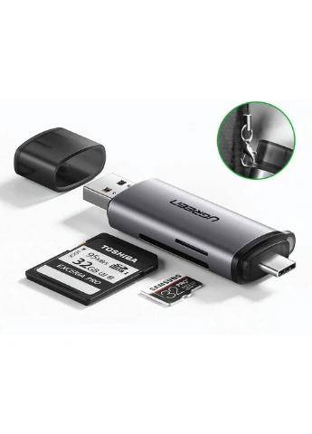 Кардрідер CM185 USB-A + USB-C для карт SD/microSD, USB 3.0 Grey Ugreen (402877544)
