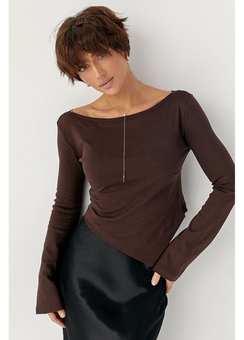 Коричневая трикотажная блуза с асимметричным низом Lurex