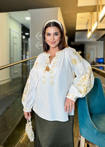 Белая женская вышиванка узор цветочный свободная, прямой хлопок (303776749)