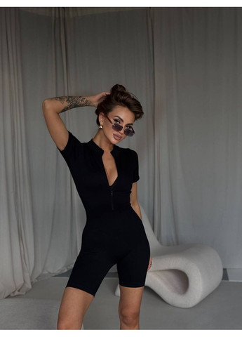 Женский обжимной комбинезон с коротким рукавом Україна комбинезон-шорты однотонный чёрный кэжуал трикотаж