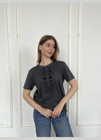 Сіра футболка love self кулір антрацит вишивка байрактар р. 5xl (58) з коротким рукавом 4PROFI