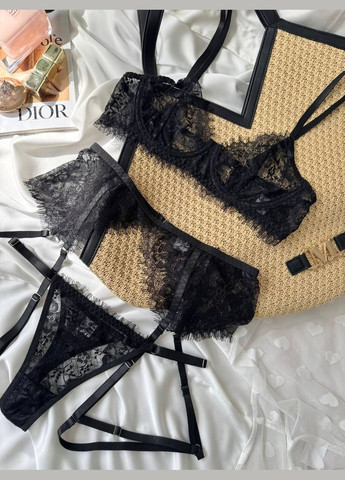 Чорний комплект жіночої білизни з поясом та гартерами Simply sexy