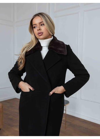 Чорне Утеплене пальто з хутряним коміром Raslov