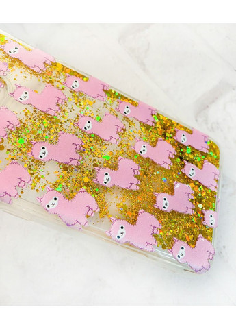 Чохол з плаваючими блискітками на Xiaomi Redmi 9A Золотий Лами рожеві (принт 101) CASE CONTROL (360703788)