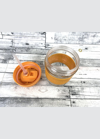 Кружка-стакан с крышкой, силиконовой трубочкой Оранжевого цвета 400мл No Brand 5797 (314497225)