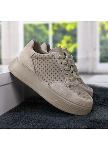 Кросівки жіночі шкіряні з перфорацією Hengji бежеві демісезони (294050623)