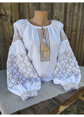 Біла вишиванка, жіноча вишивана блузка на білому домотканому, довгий рукав Vyshyvanka-Ukraine візерунок орнамент пряма, вільна домоткане полотно (351380036)