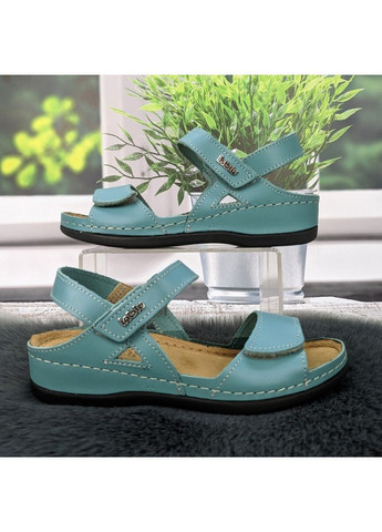 Бирюзовые босоножки женские кожаные на липучках Inblu на липучке