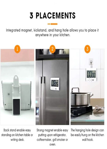 Цифровий кухонний таймер 99"59" зі зворотним відліком, секундоміром, РК-дисплеєм, магнітом, підставкою, прищіпкою VTech (311951523)