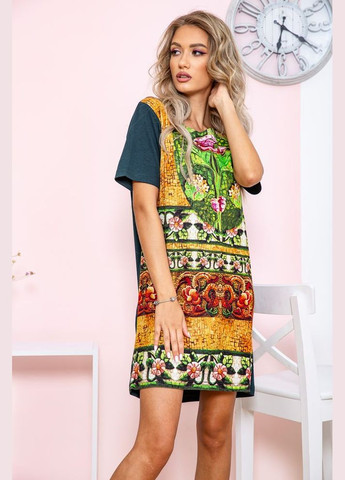 Зеленое повседневный женское платье свободного кроя с принтом короткое летнее зеленое (sku_167r072) No Brand с рисунком