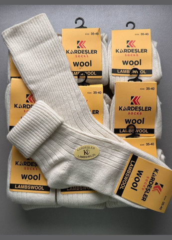 Світло-бежеві 1 пара натуральні шерстяні із заворотом виоскі шкарпетки в рубчик Kardesler (313866915)
