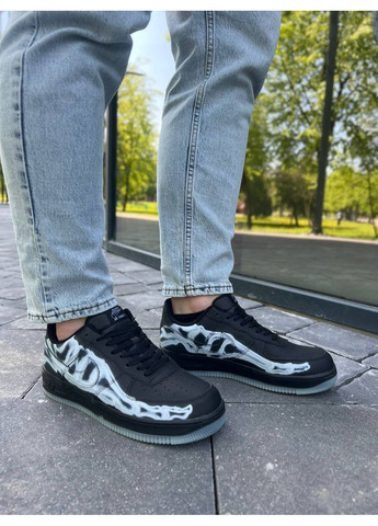 Чорні Осінні кросівки чоловічі nike air force low skeleton qs black найк аір форс 1 преміум No Brand