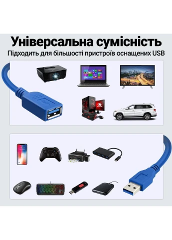 Кабель подовжувач для USB порта UM2F-01, USB 3.0 Male to USB 3.0 Female, 5 Гбіт/с, 3 метри Addap (376267563)