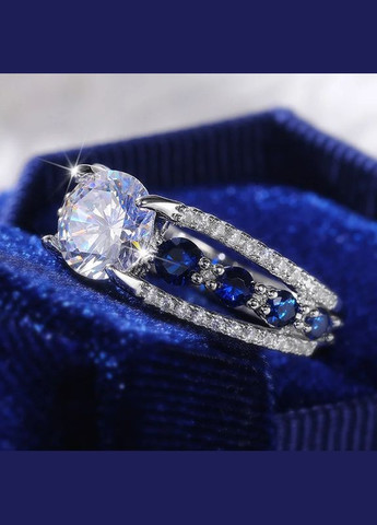 Кольцо женское с белыми и синим фианитами Сьюзи серебристое размер 17 Fashion Jewelry (286762125)