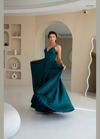 Смарагдова вечірня плаття а-силует First Woman однотонна