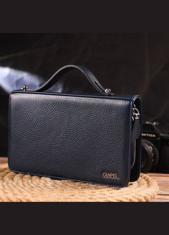 Великолепная мужская барсетка на два отделения из натуральной зернистой кожи синяя 21568 Canpellini (362417489)