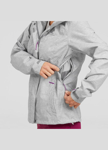 Серая демисезонная куртка женская mh100 для горного туризма водонепроницаемая серая Quechua