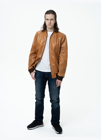 Светло-коричневая демисезонная мужская кожаная куртка весна Fabio Monti