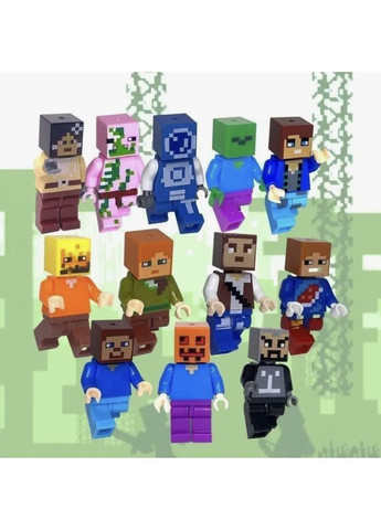 Комплект фигурок Майнкрафт 12 штук, набор фигурок героев игр, движущихся с оружием. No Brand (361669614)