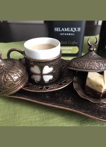 Набір для кави Бронзова квітка на 2 персони, мідна чашки 50 мл+ таця+цукерниця No Brand (347311766)