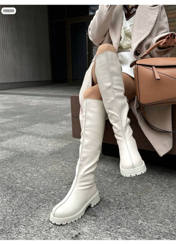 Жіночі стильні зимові чоботи натуральна шкіра колір молочний No Brand (365639606)